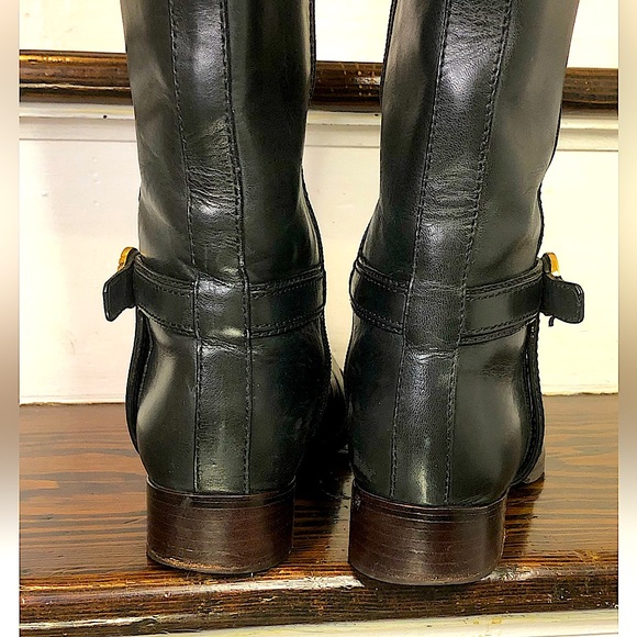 TORY BURCH Black Leather Moto Riding Boots Sz 7-1/2 - Picture 10 of 17